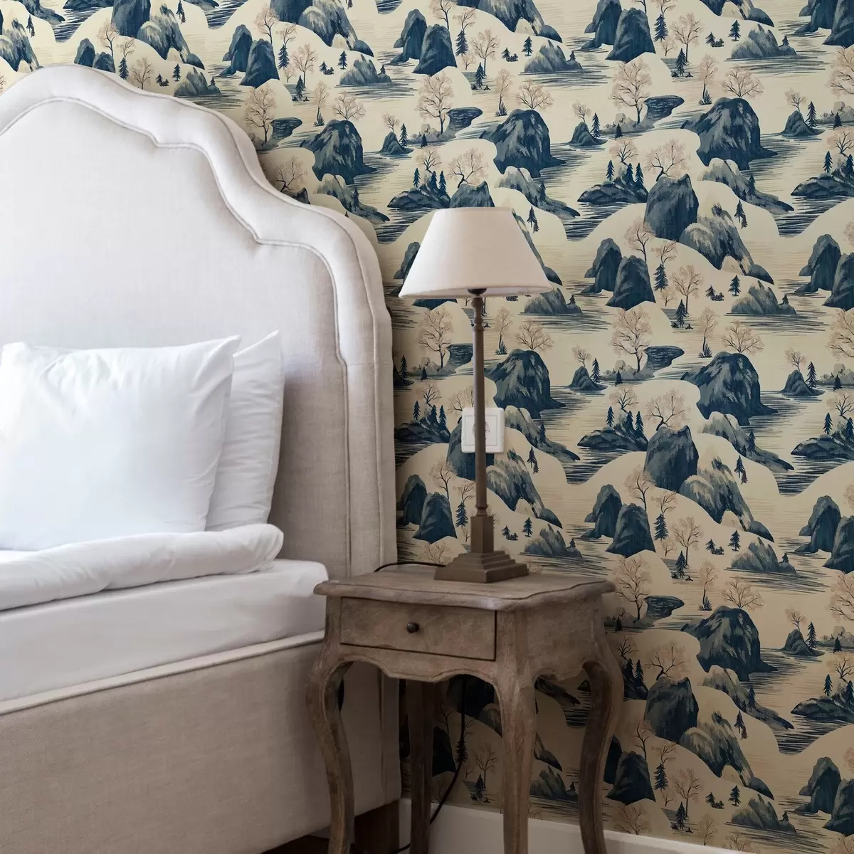 Bakgrund Vinterlandskap med bergsflod i blå nyanser a00103