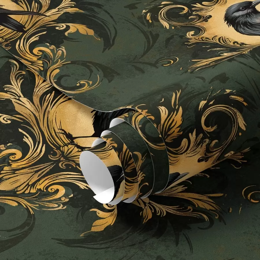 Fototapet Kråka i en ram på grön bakgrund a00105