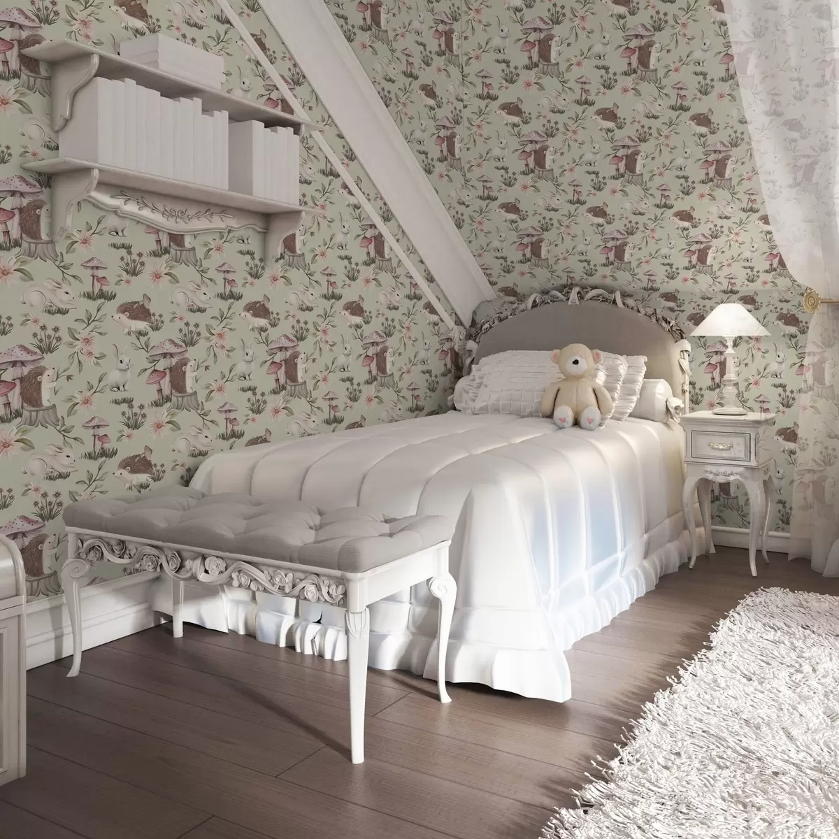 Bakgrund Sagodjur och blommor på en grön bakgrund i fina pastellfärger a00111v1