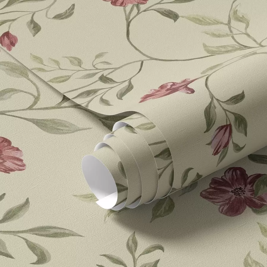 Fototapet Blommor och röda knoppar mot en ljus bakgrund a00114