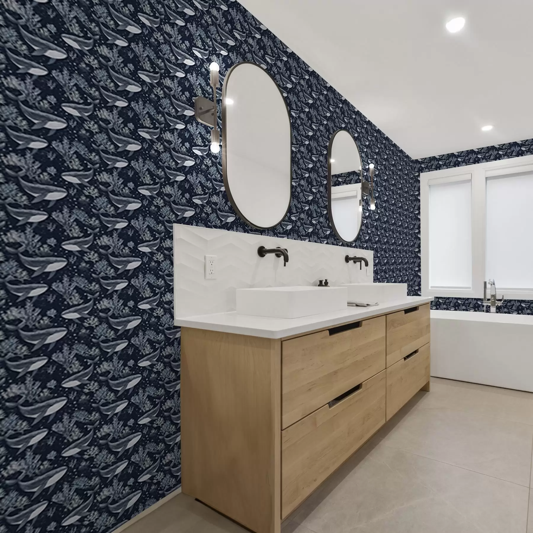 Fototapet Valar och koraller på mörkblå bakgrund a00116v1