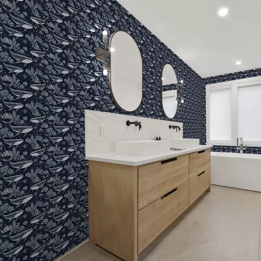 Fototapet Valar och koraller på mörkblå bakgrund a00116v1