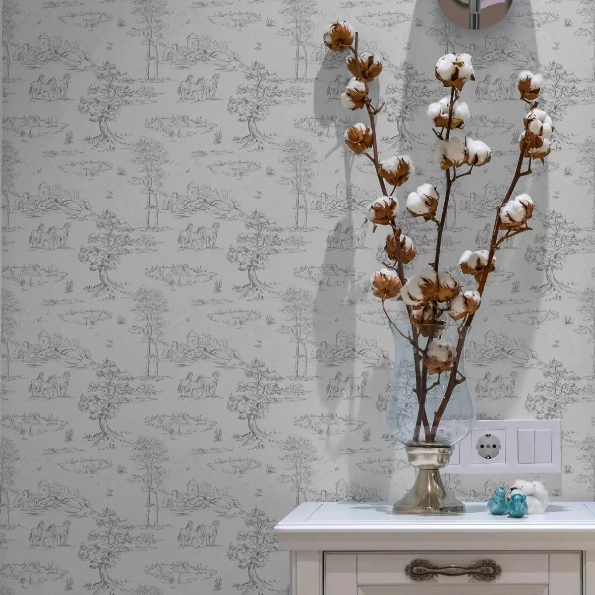 Bakgrund Landskap med hästar i grå och vit stil a00133v2