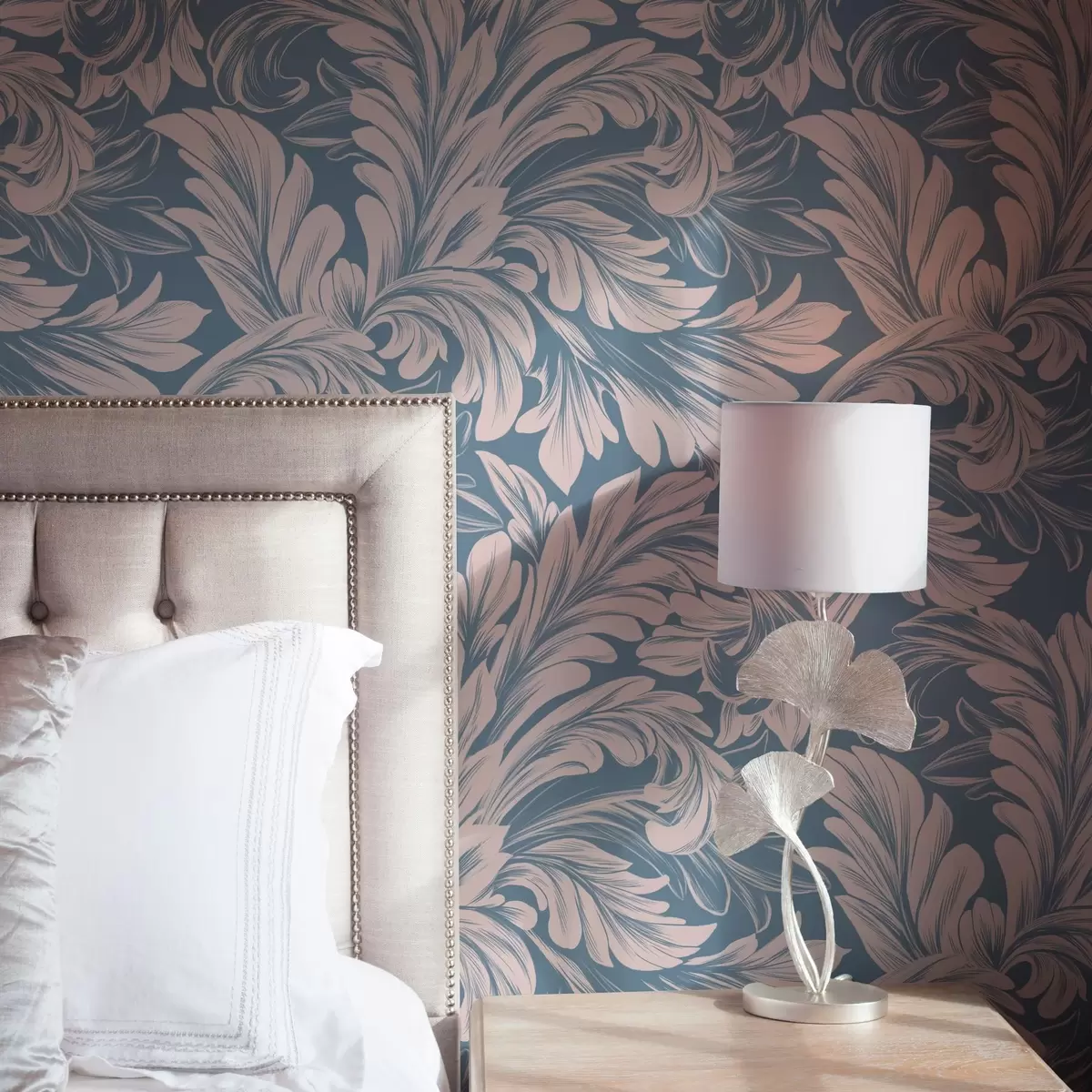 Bakgrund Växtlockar i krämfärgade toner på blå och grå bakgrund a00135v2