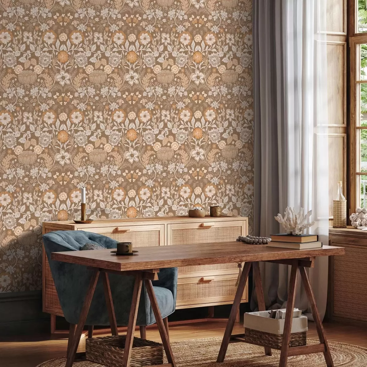 Bakgrund Blomsterkomposition i terrakotta med prydnad a00145v1