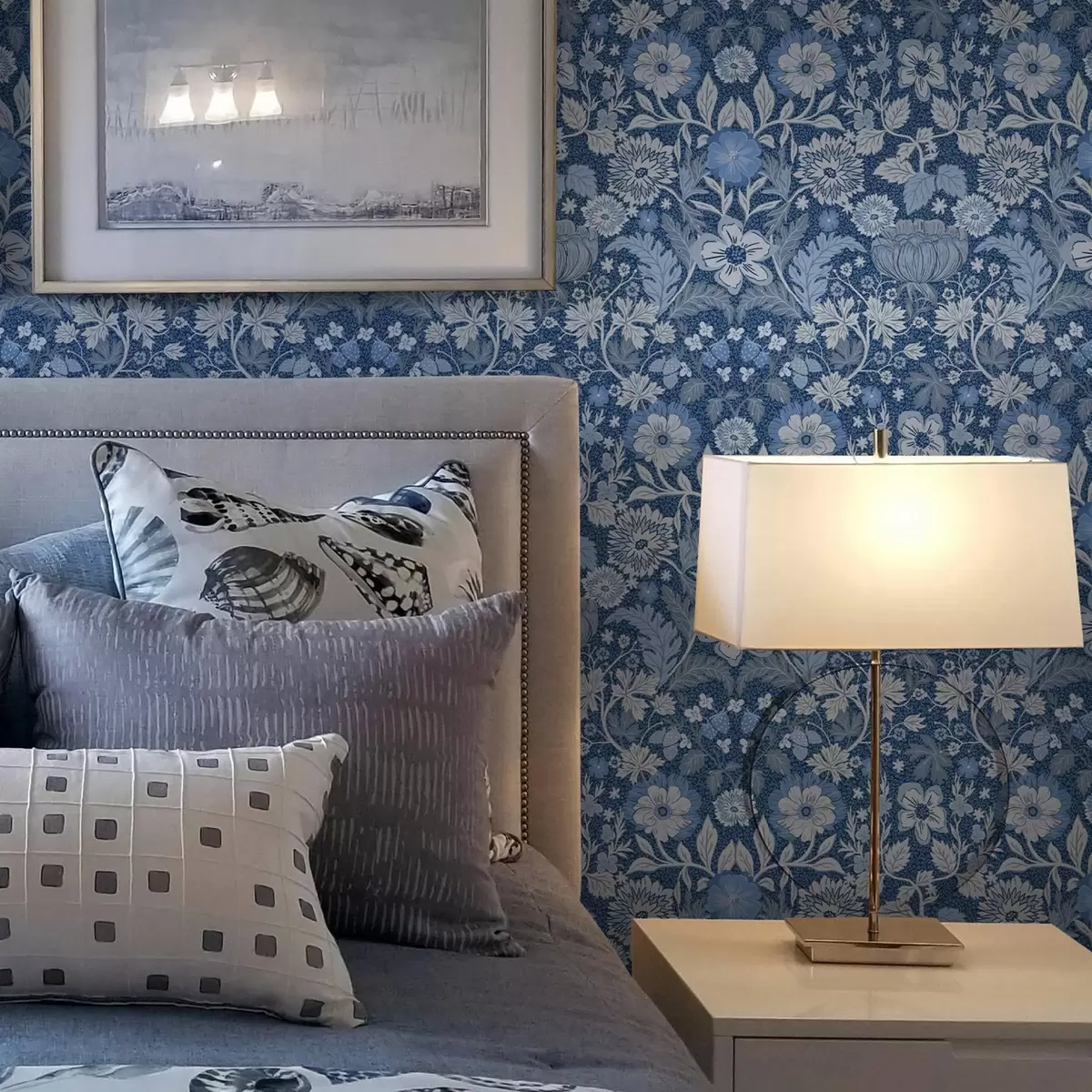 Bakgrund Blått botaniskt tryck i vintagestil a00145v2