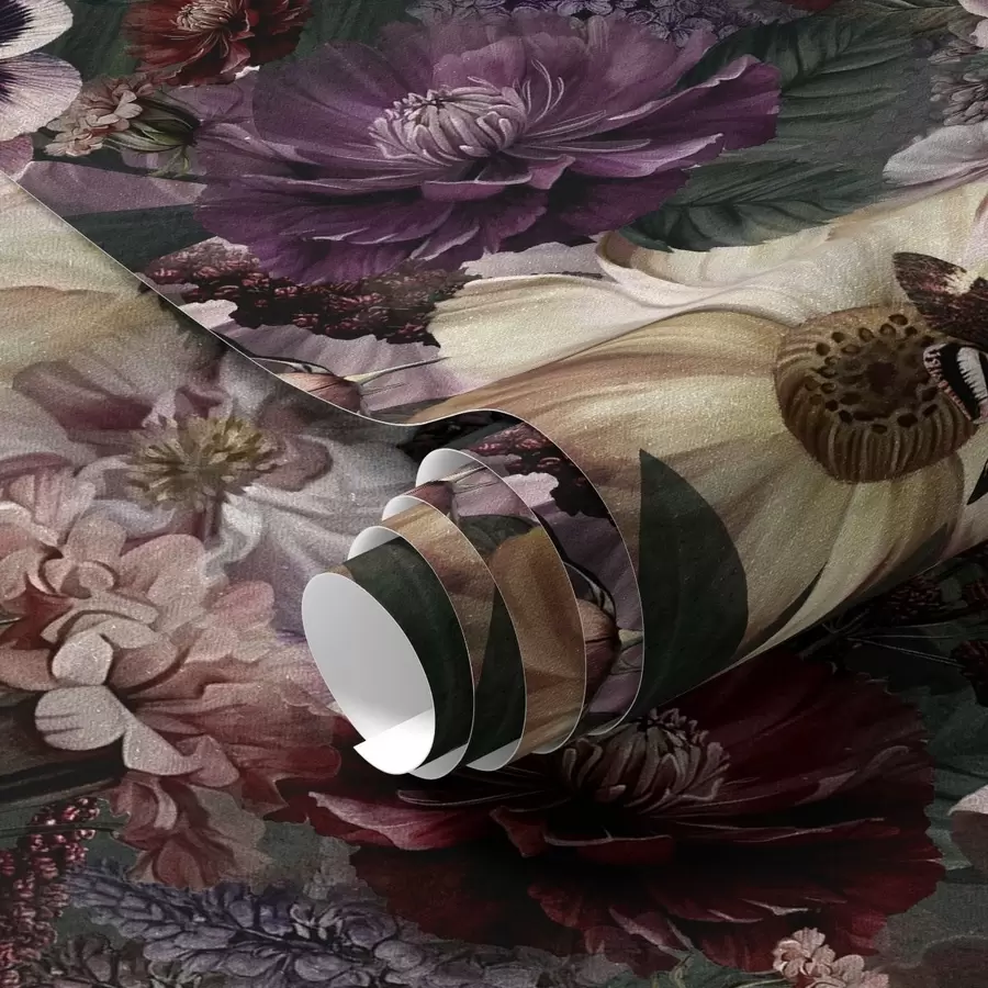 Fototapet Konstblommigt tryck i mörka färger a00147