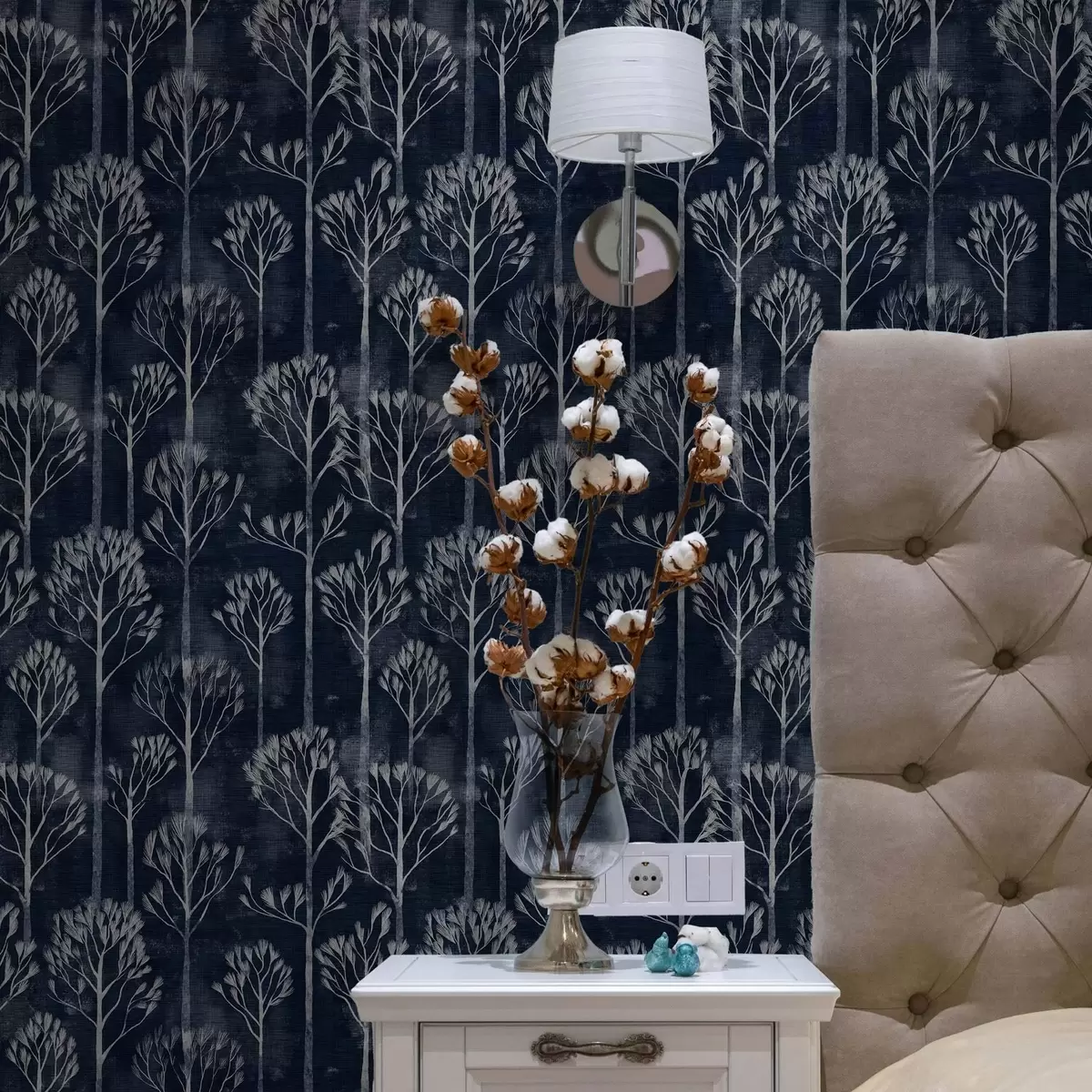 Bakgrund Botanik med vita träd i skandinavisk stil a00148