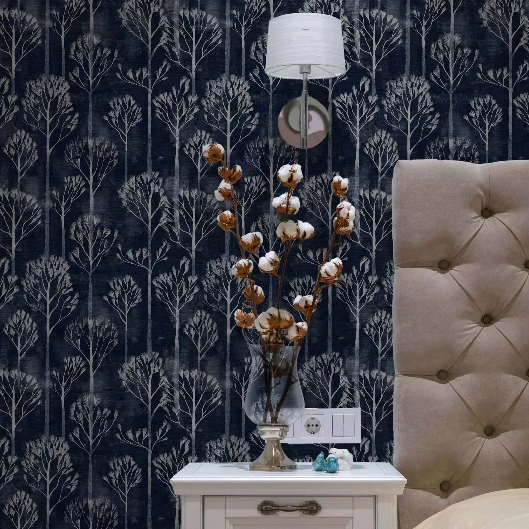 Fototapet Botanik med vita träd i skandinavisk stil a00148