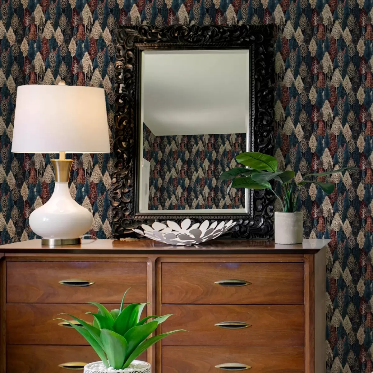 Bakgrund Abstrakt skog med träd på mörkblå bakgrund a00150