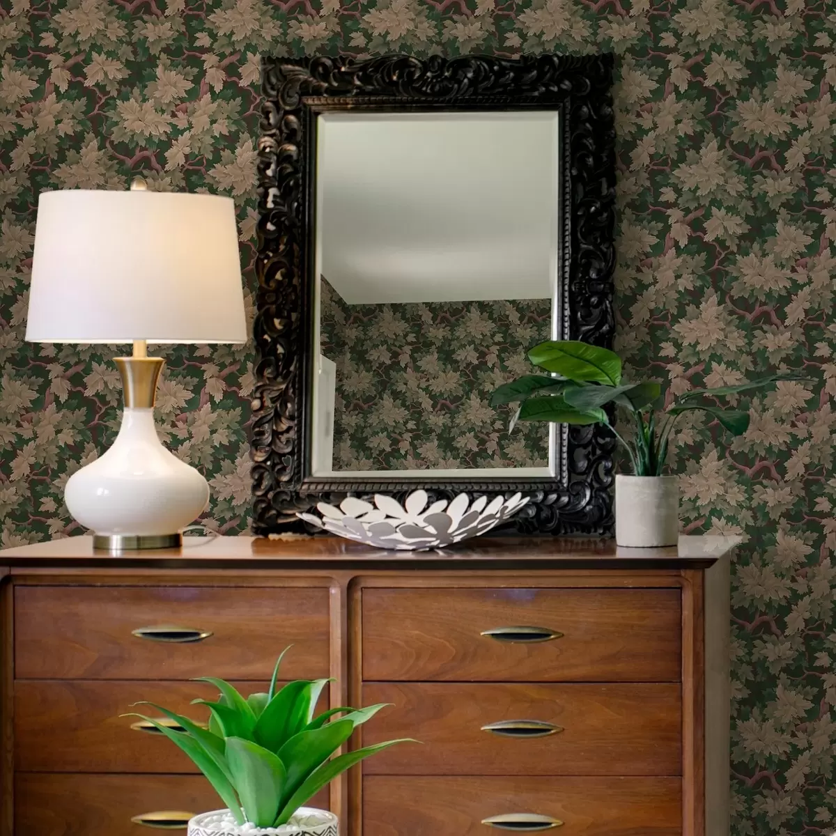 Bakgrund Löv i varm palett på mörk bakgrund a00151v1