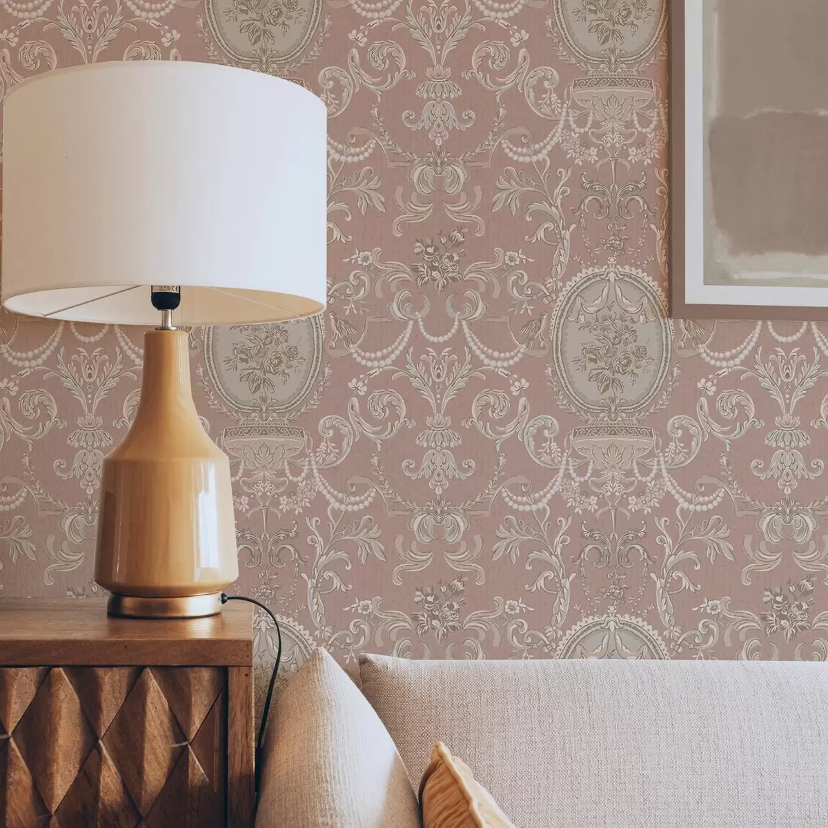 Bakgrund Barockornament med blommor på rosa bakgrund a00160