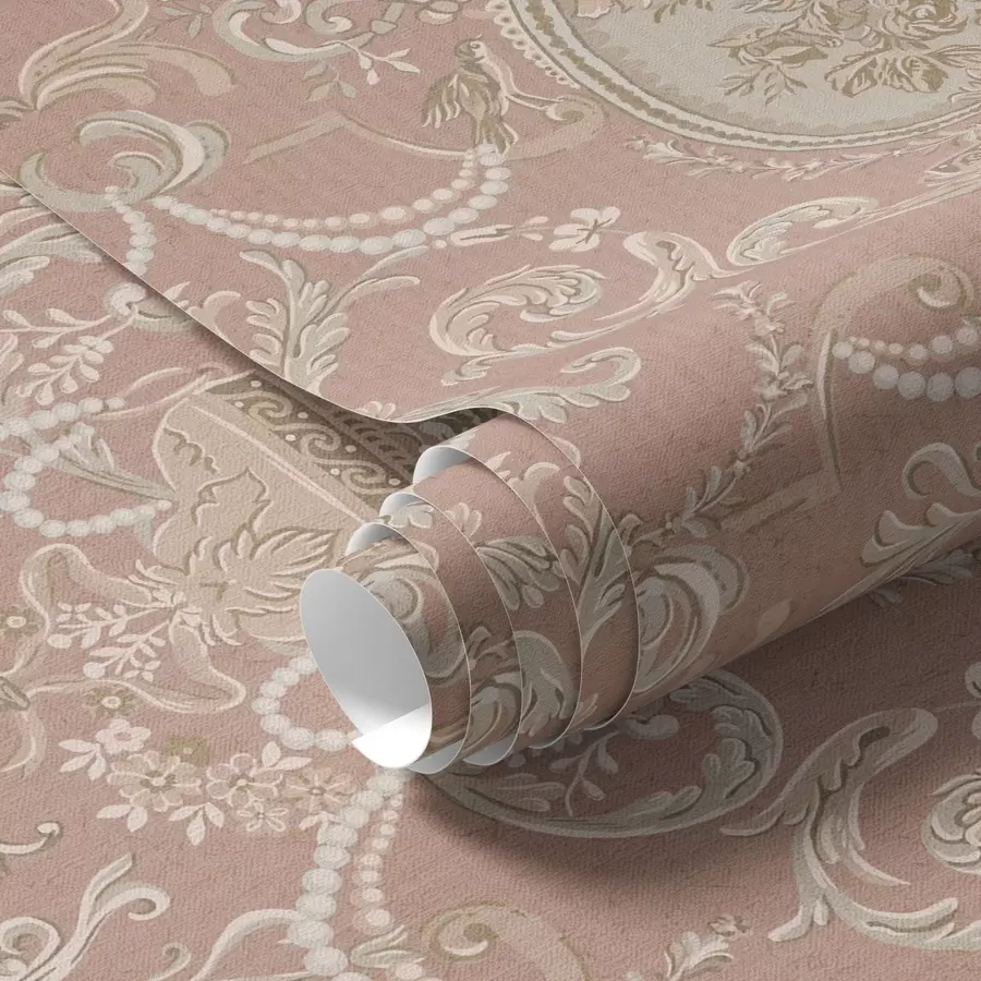 Fototapet Barockornament med blommor på rosa bakgrund a00160