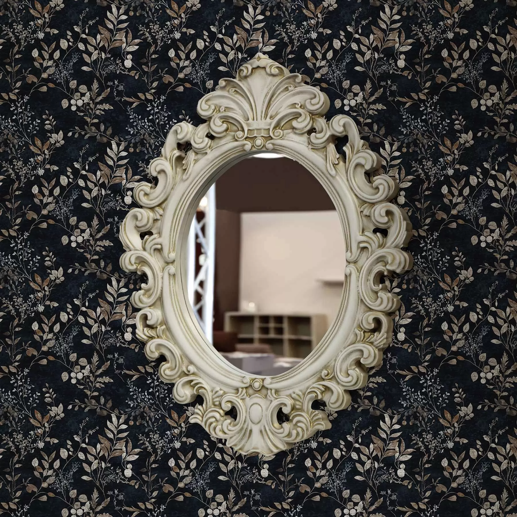 Fototapet Klassiskt blommigt tryck i ljusa färger på mörk bakgrund a00166v2