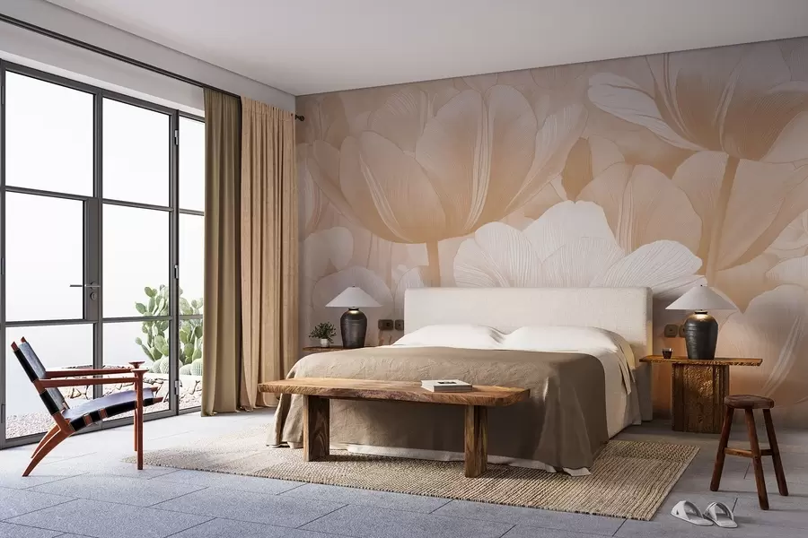 Fototapet Beige vallmo i ljusa toner w09099