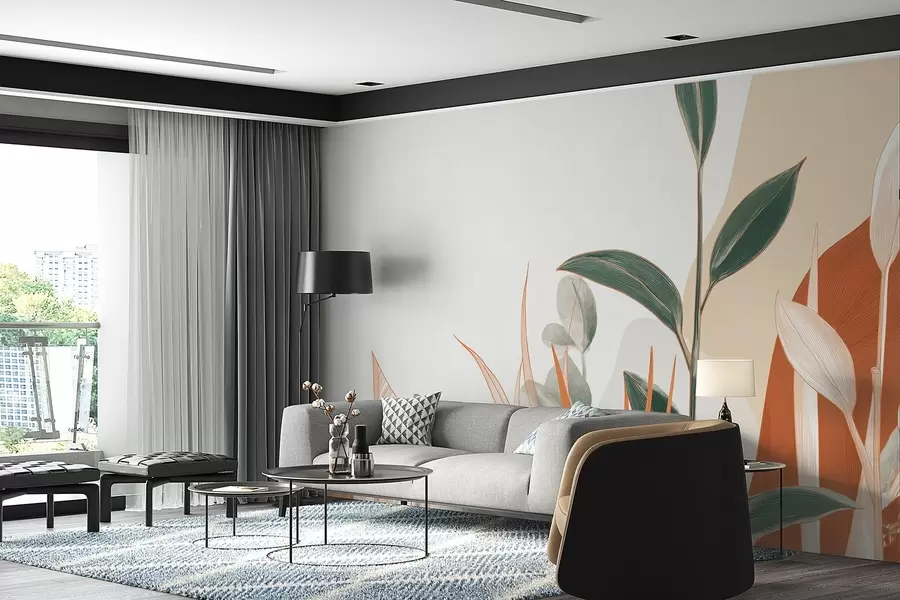 Fototapet Blad i beige och gröna toner w09101