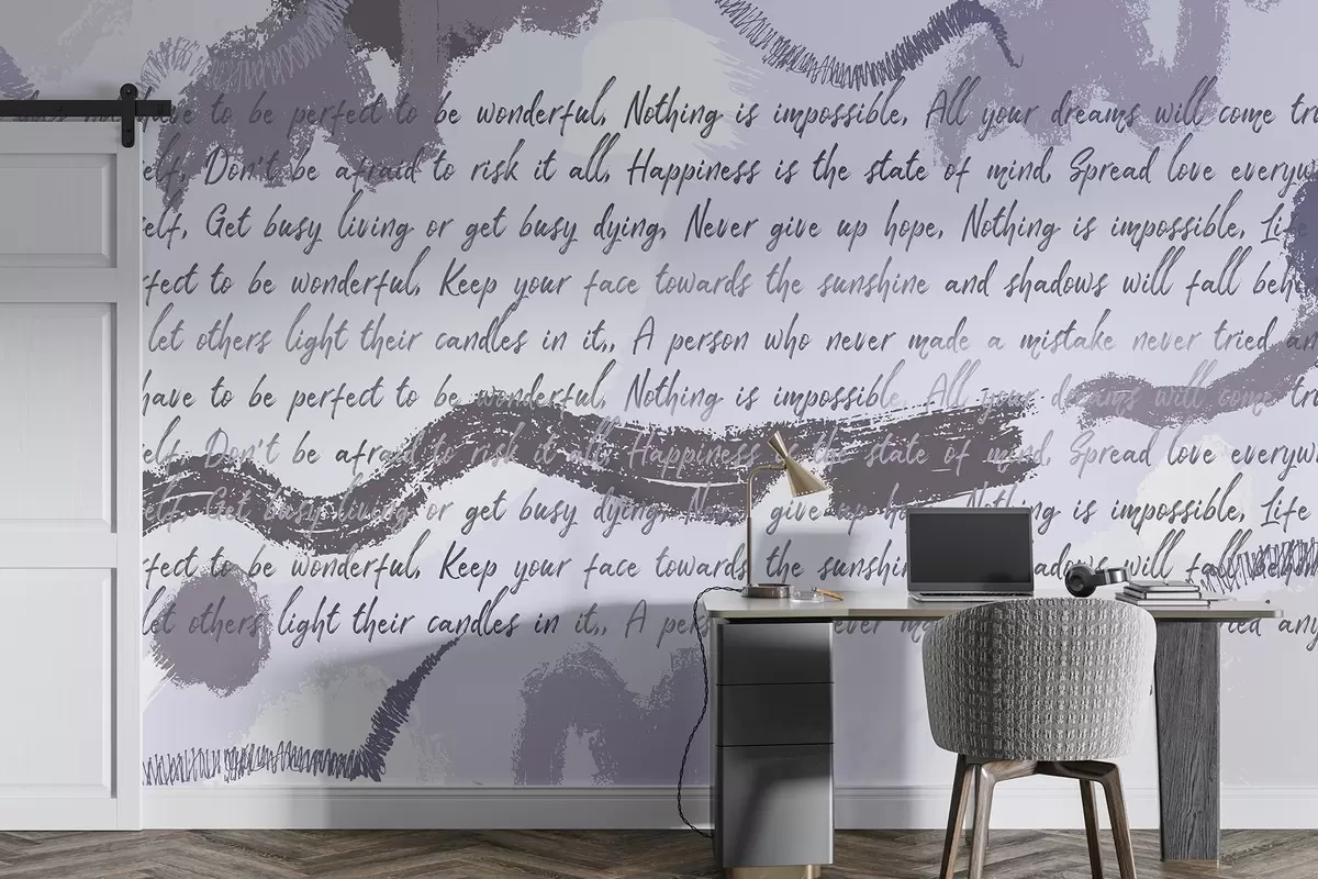 Fototapet Design med inspirerande citat, abstraktion, lila färger w03909v2