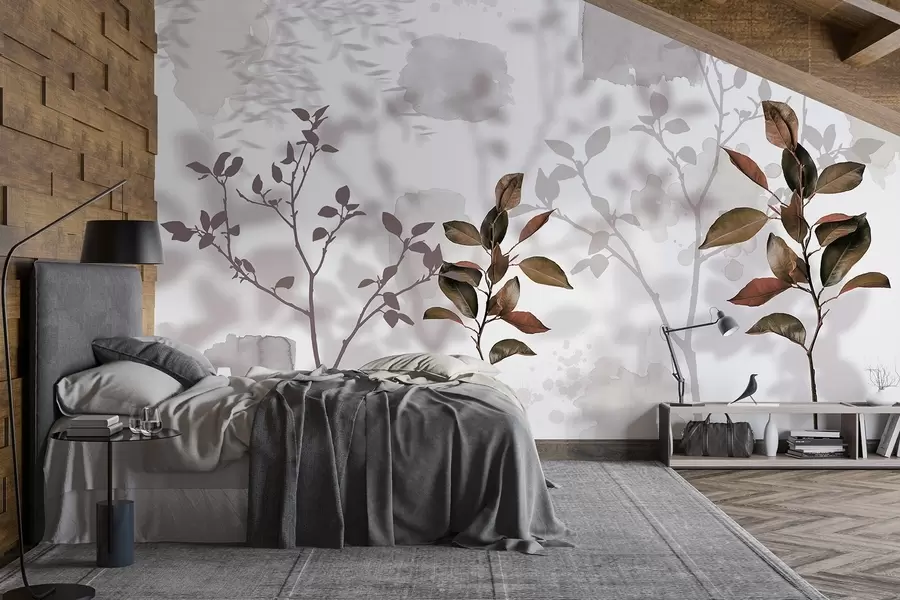 Fototapet Citronträdets blad, trädgrenarnas skuggor, natur, akvarell w03910