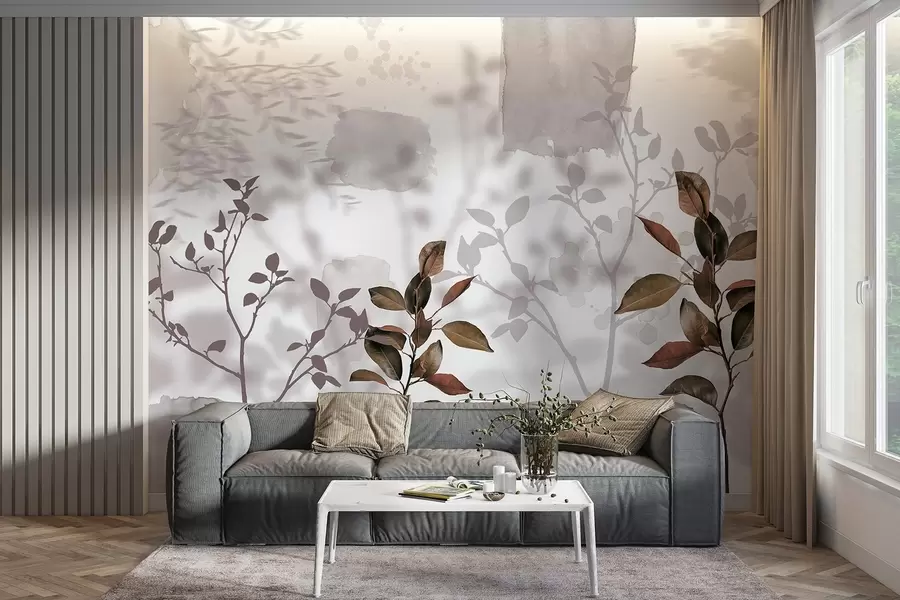 Fototapet Citronträdets blad, trädgrenarnas skuggor, natur, akvarell w03910