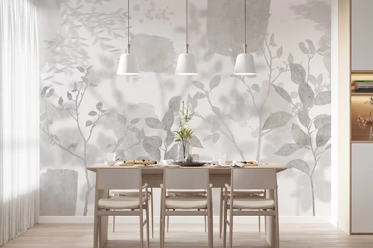 Fototapet Trädsilhuetter, grenar, natur, akvarell, grå färger w03911