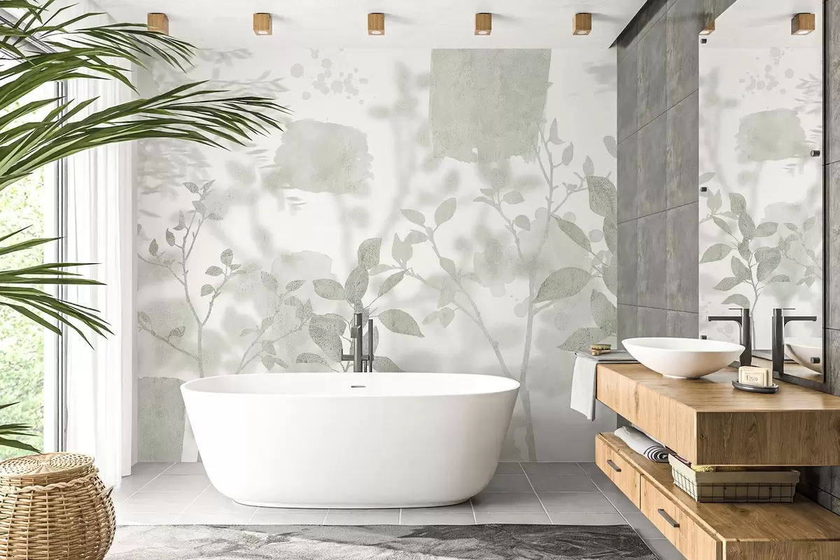 Fototapet Träd silhuetter, grenar, natur, akvarell, gröna färger w03911v1