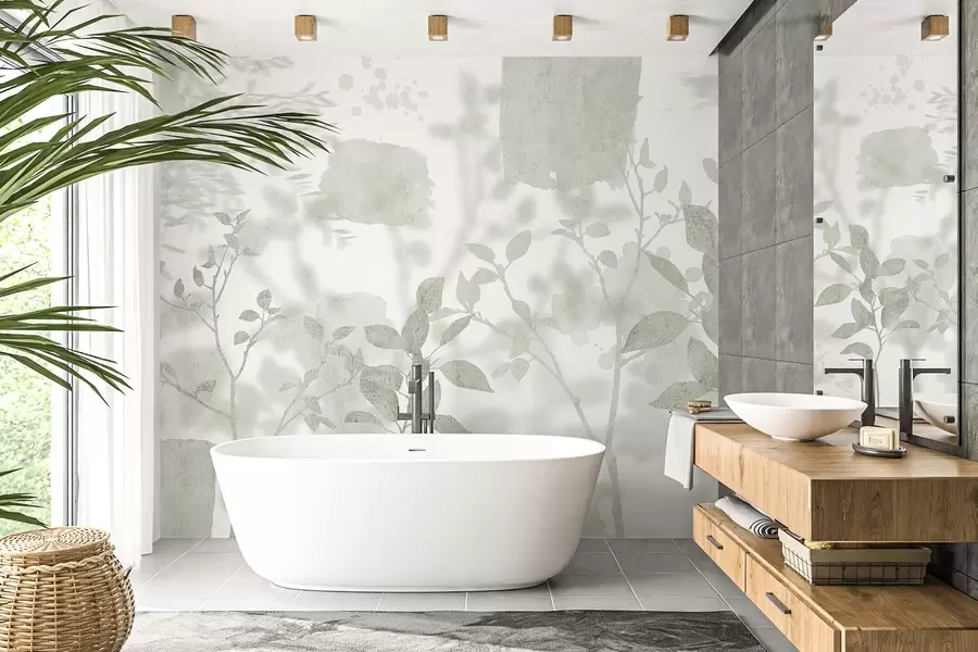 Fototapet Träd silhuetter, grenar, natur, akvarell, gröna färger w03911v1