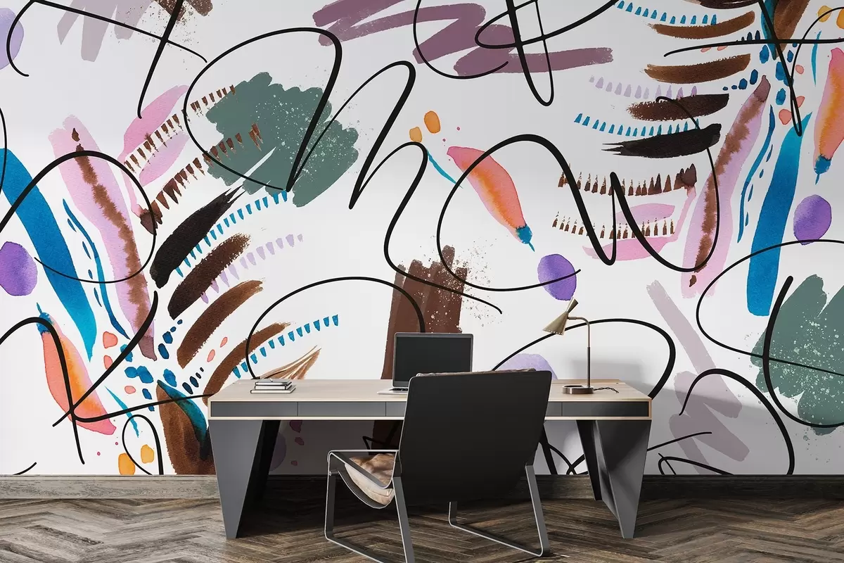 Fototapet Bläckbokstäver, kalligrafi, penseldrag, levande färger, abstraktion w03912