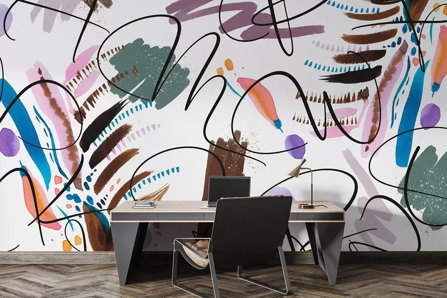 Fototapet Bläckbokstäver, kalligrafi, penseldrag, levande färger, abstraktion w03912