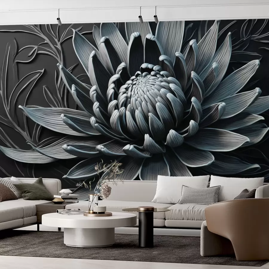 Fototapet Protea blomma, blå och svart färg w03930v2