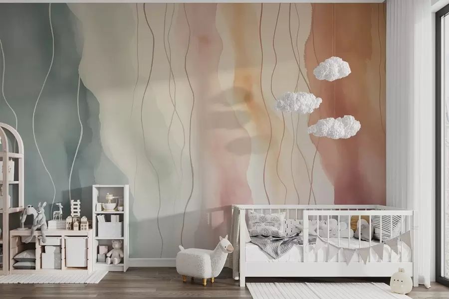 Fototapet Abstrakta vågor i akvarellfärg i varma och kalla färger w03989