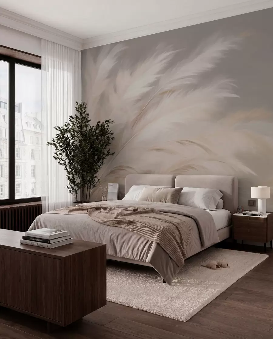Fototapet Mjukt fluffigt gräs i beige och grått w03992