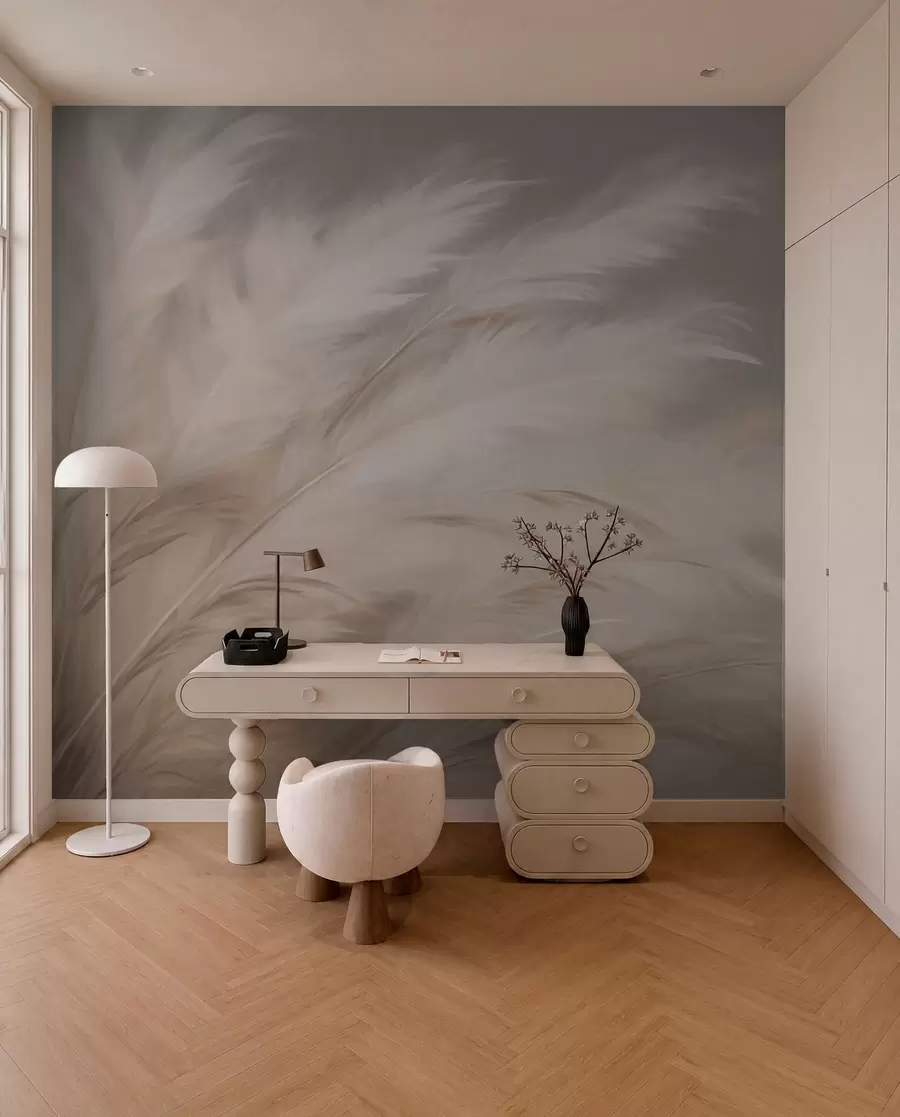 Fototapet Mjukt fluffigt gräs i beige och grått w03992