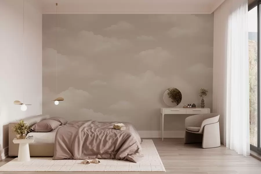 Fototapet Krämiga moln på en ljusbeige bakgrund w03994