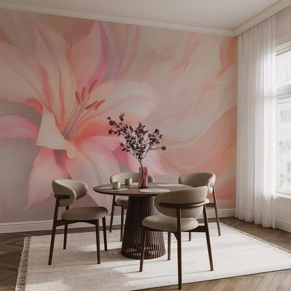 Fototapet Liljeblomma flytande abstraktion, blommig, färgstark ritning w04006