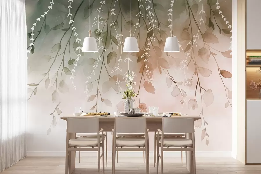 Fototapet Grenar med löv i akvarellstil, naturliga höstfärger w04007v1