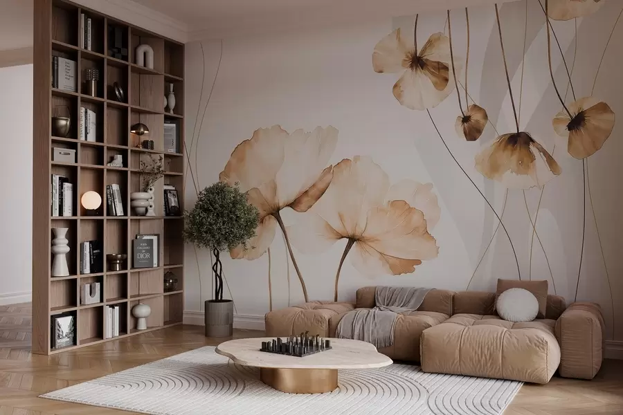 Fototapet blommor i akvarellstil i bruna toner w04026