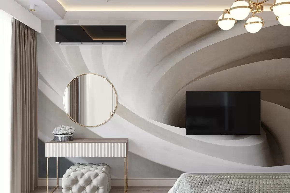 Fototapet Abstrakt texturerad virvel av vita och beige lager som skapar en virveleffekt, dynamisk komposition, modern minimalistisk design w09144