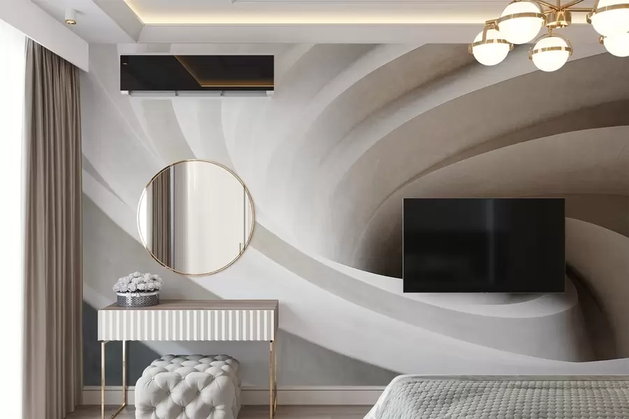 Fototapet Abstrakt texturerad virvel av vita och beige lager som skapar en virveleffekt, dynamisk komposition, modern minimalistisk design w09144