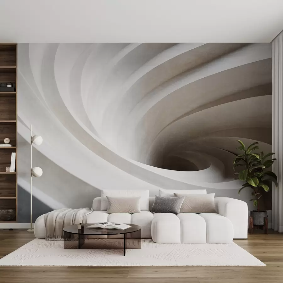 Fototapet Abstrakt texturerad virvel av vita och beige lager som skapar en virveleffekt, dynamisk komposition, modern minimalistisk design w09144