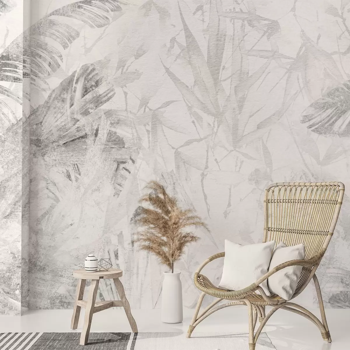 Fototapet Blommig abstraktion i grungestil med imitation av nötning w03926