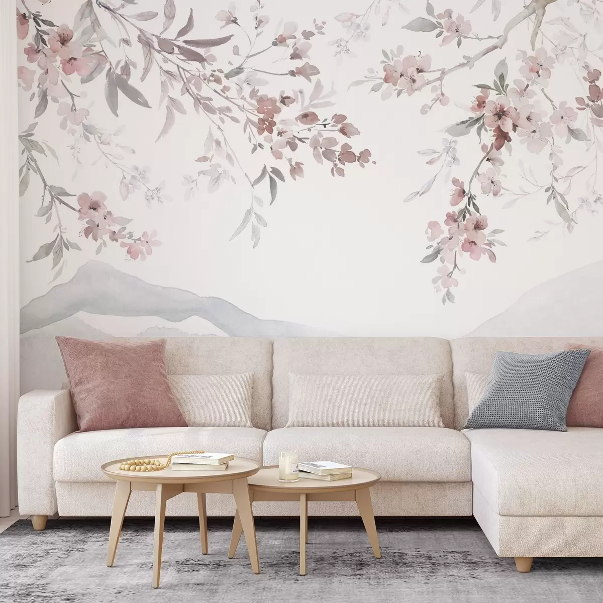 Fototapet Blommande grenar, imitation av akvarell w03935