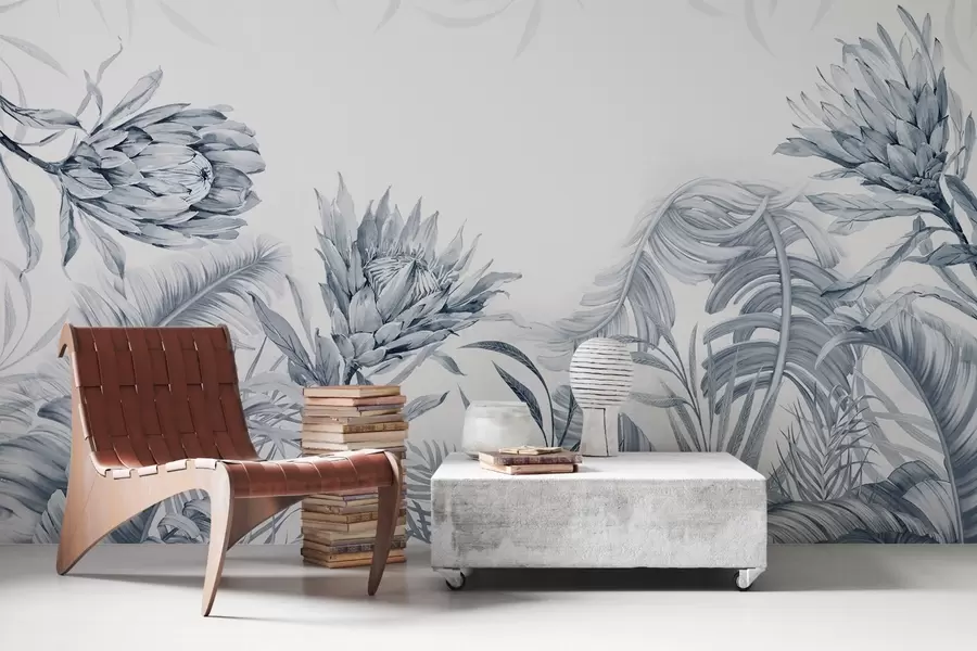 Fototapet Protea bland tropiska blad, gröna nyanser w03952v2