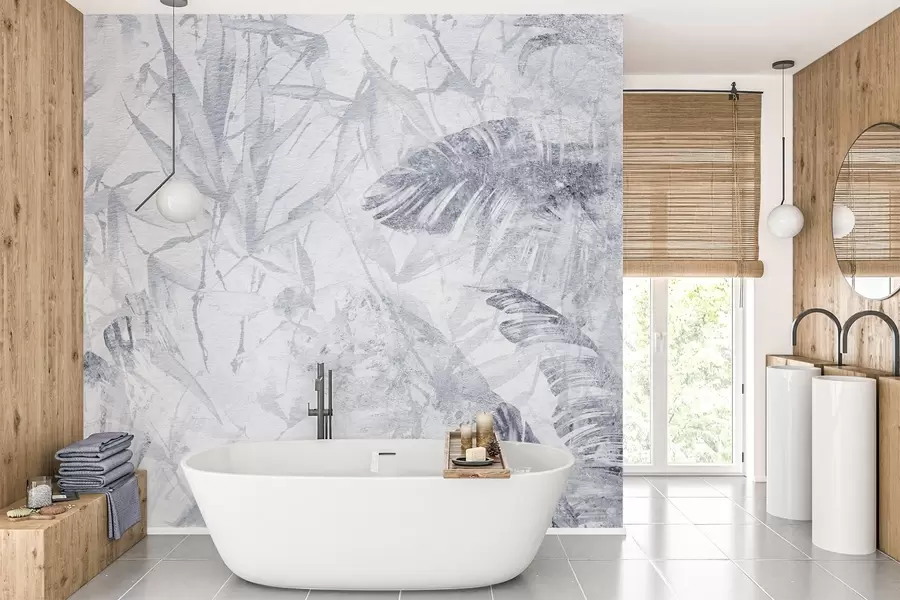 Fototapet Blommig abstraktion i grungestil med imitation av nötning, nyanser av blått w03926v3