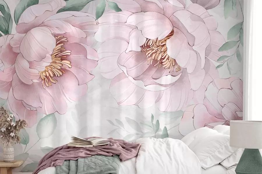 Fototapet Rosa pioner imitation akvarell w03932v2