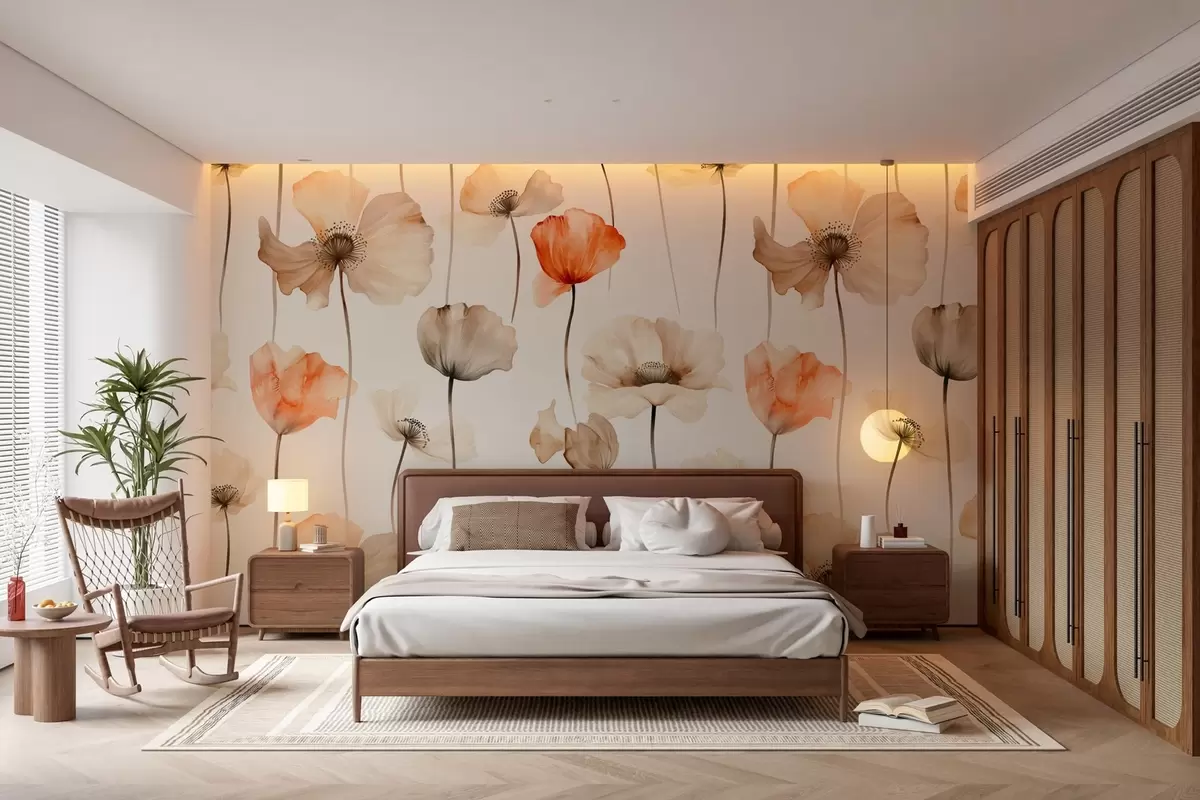 Fototapet lockiga vallmor i akvarellstil w04031