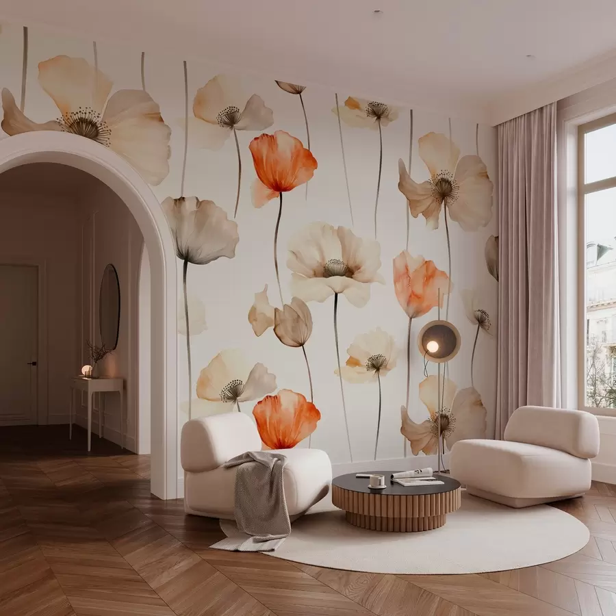 Fototapet lockiga vallmor i akvarellstil w04031