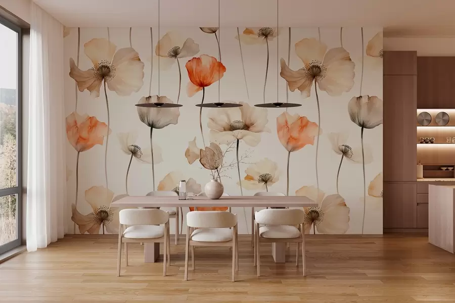 Fototapet lockiga vallmor i akvarellstil w04031