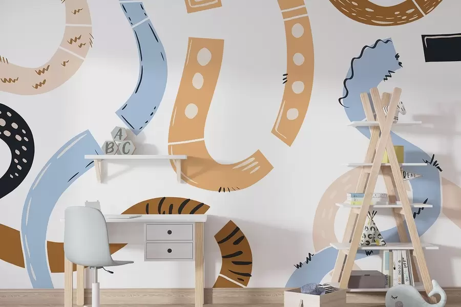 Fototapet Abstrakta teckningar, ungdomlig, klotter, brun, blå, rosa w04066