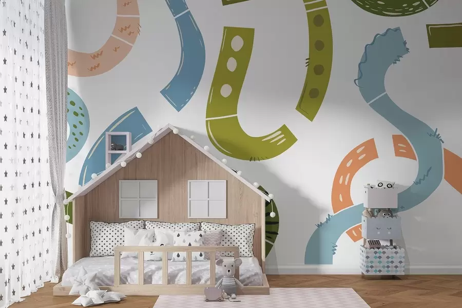 Fototapet Abstrakta teckningar, unga, klotter, grön, blå, rosa w04066v2