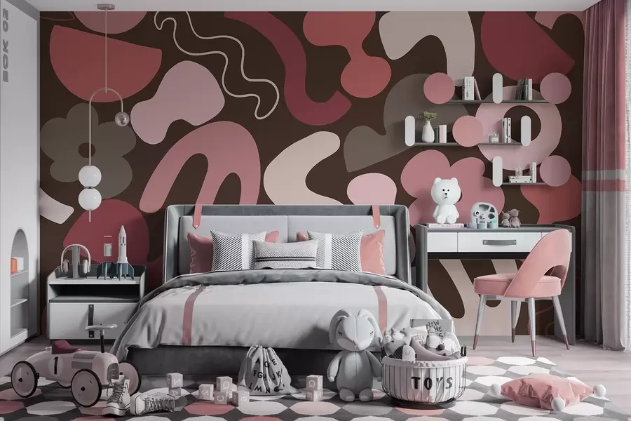 Fototapet Geometriska figurer, ungdomlig, abstraktion, mörk vinröd bakgrund w04067